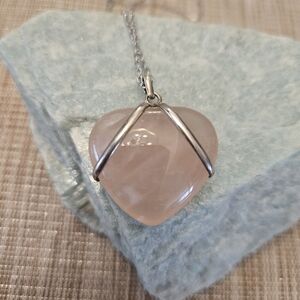 Handcrafted rose quartz pendant necklace Sterling silver genuine  heart